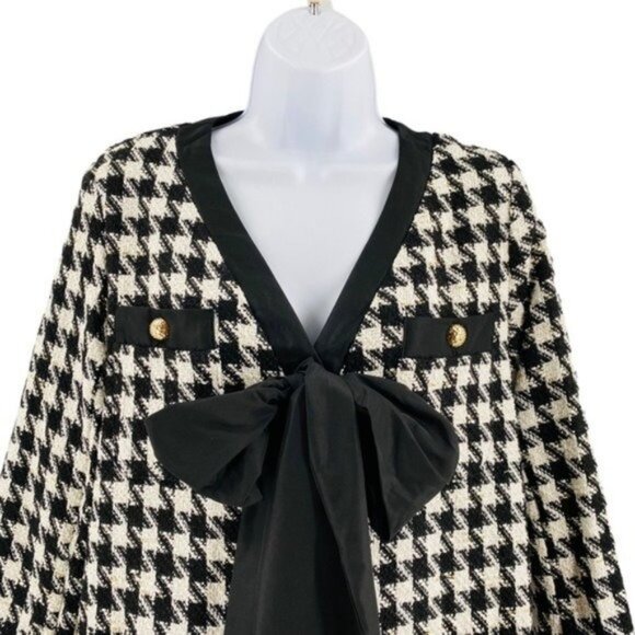 Pomander Place | NEW Coco Tweed Houndstooth Bow Mini Dress Black White Size XXL - Picture 5 of 12